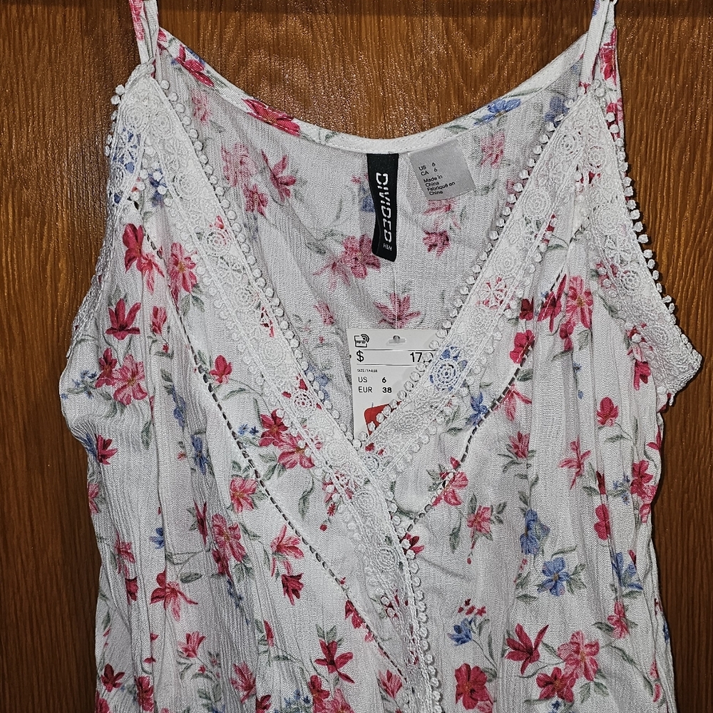 H&M White and Pink Embellished Camisole